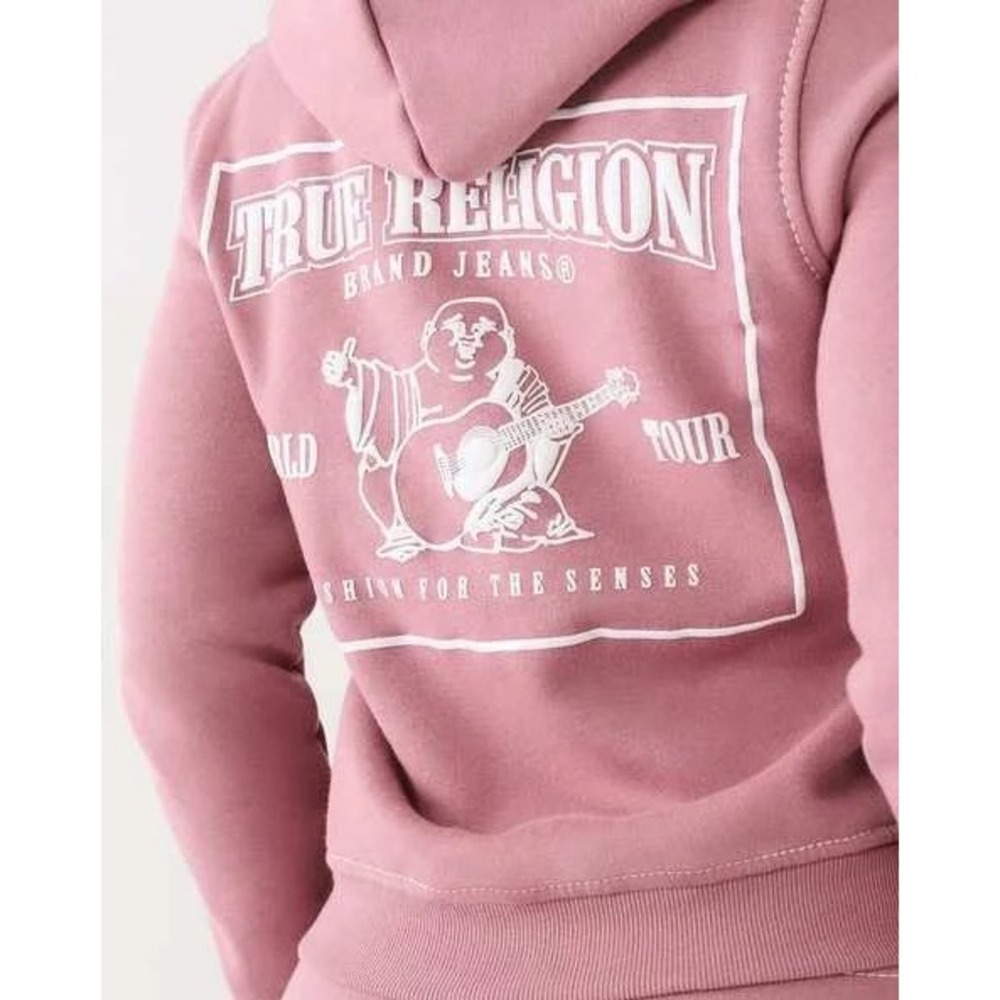 True Religion Zip Up Hoodie Pink L McBling Y2K Streetwear 2000s Big T Classic